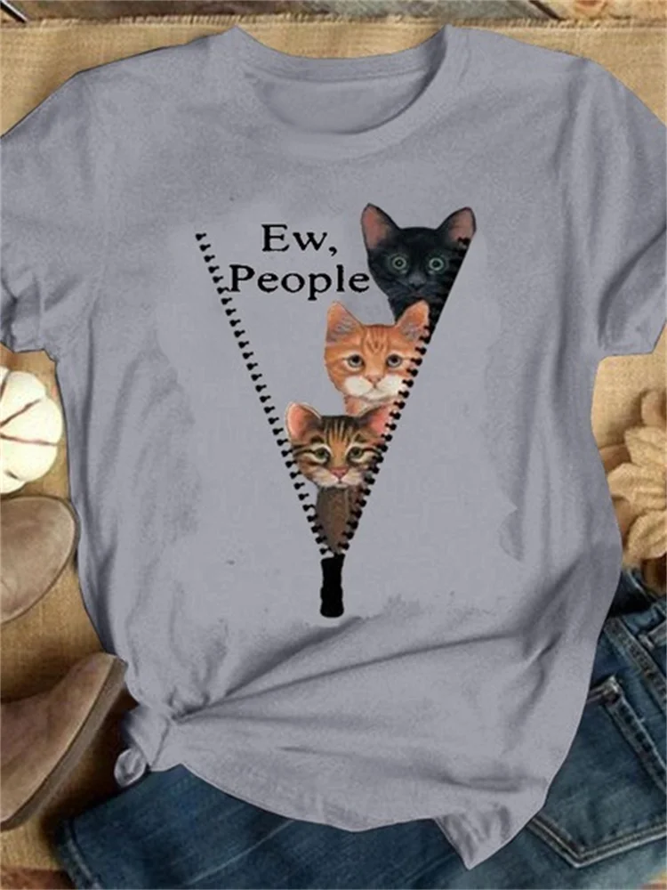 Ew People Cats Peeking Graphic T Shirt