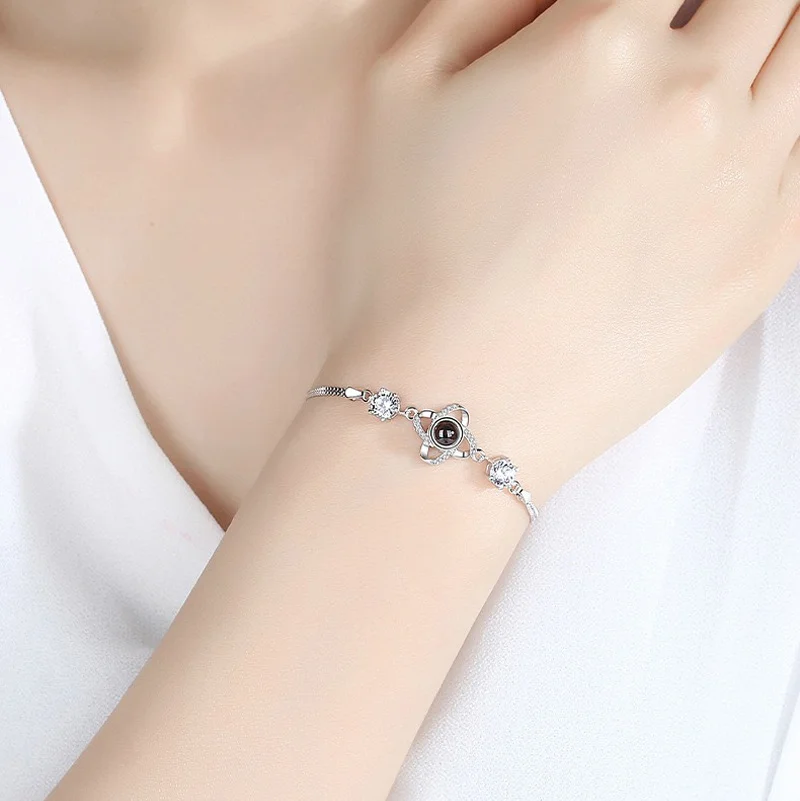 Personalized Heart Photo Bracelet Four Leaf Clover