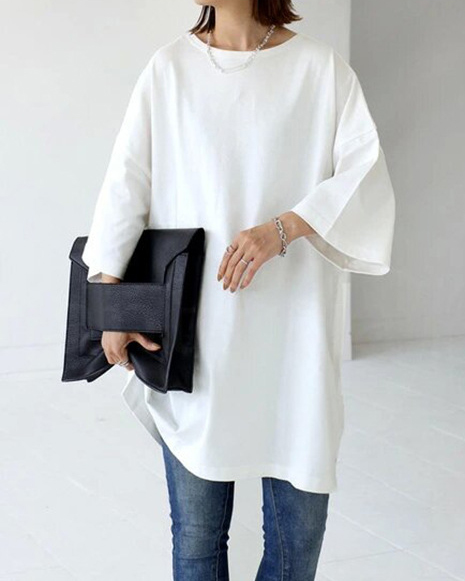 Short Wide Sleeve Simple Solid Color Loose T-shirt