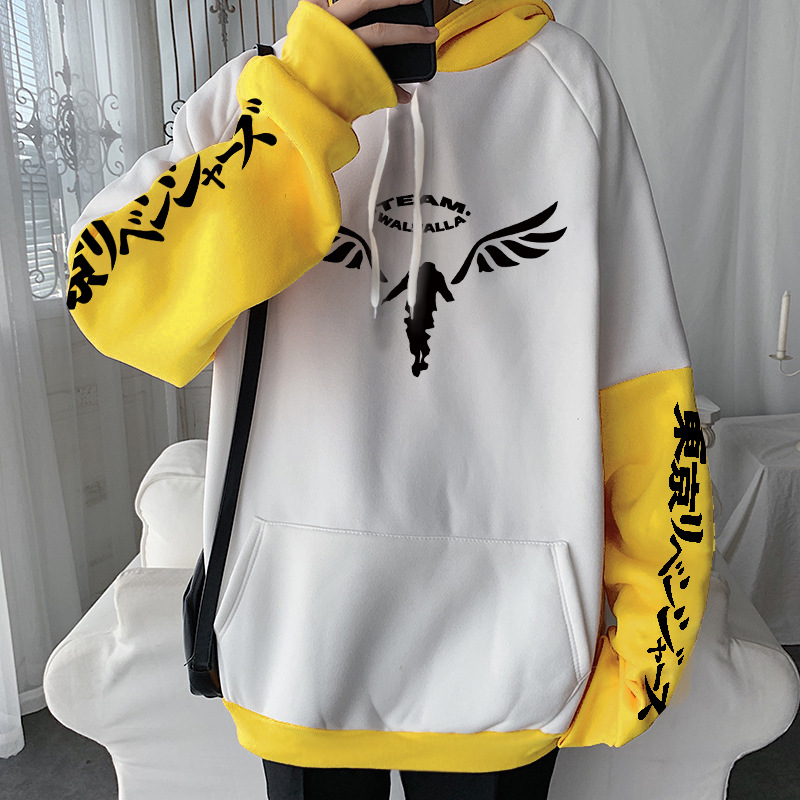 Aonga winter outfits men Tokyo Avengers Anime Color Matching Stitching Sweater Autumn and Winter Casual Coat Hoodie Anime aonga