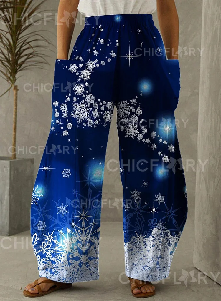 Christmas Blue Print Casual Pants