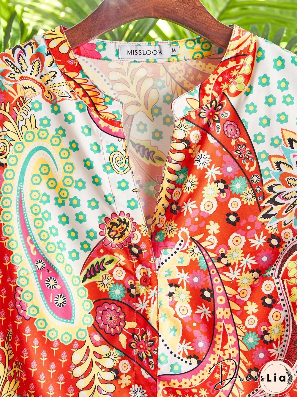 Geometric V Neck Long Sleeve Blouse & Shirts