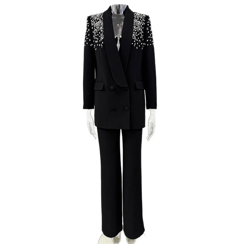 Nigikala Nigikala New Star Fashion Heavy Industry Nails And Studded Suit Jacket Trousers Set Two-Piece Set