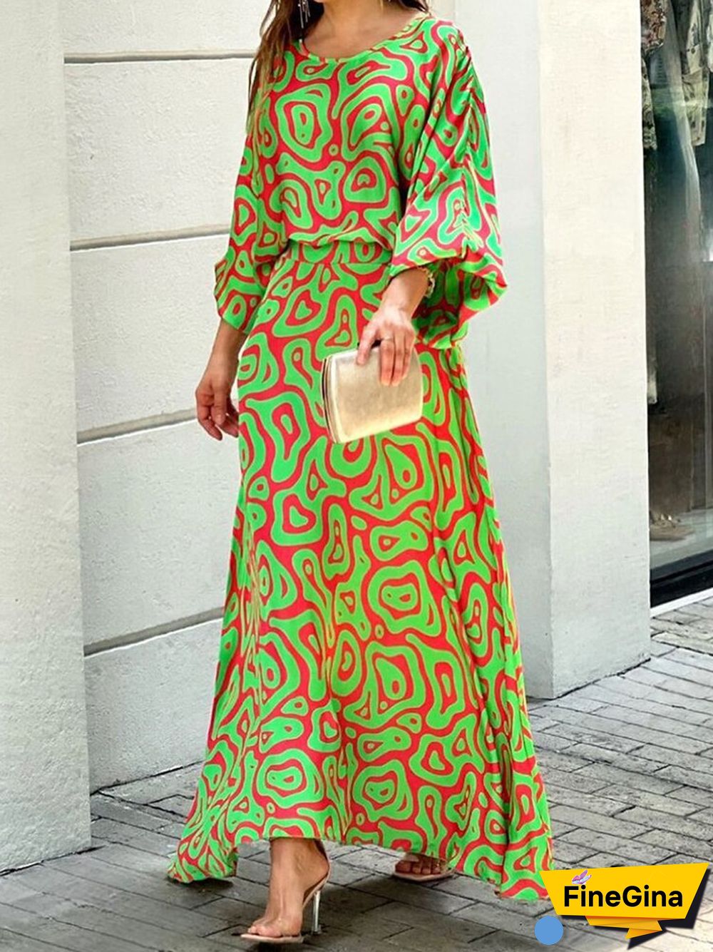 Ladies Spring Fashion Two Piece Sets Retro Long Sleeve O Neck Top + High Waist Long Skirt Suit Feminine Loose Printed Skirt Suit