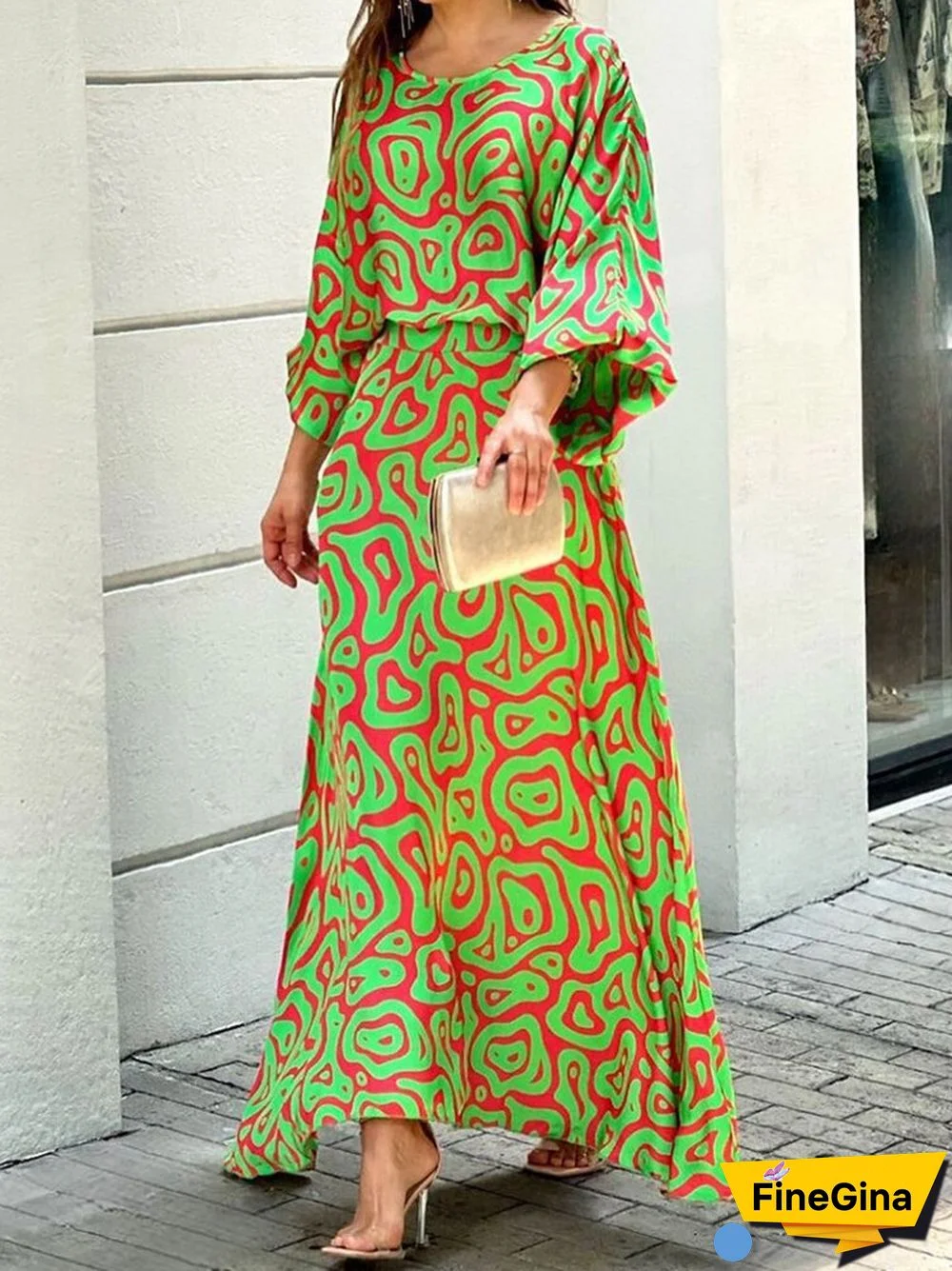 Ladies Spring Fashion Two Piece Sets Retro Long Sleeve O Neck Top + High Waist Long Skirt Suit Feminine Loose Printed Skirt Suit
