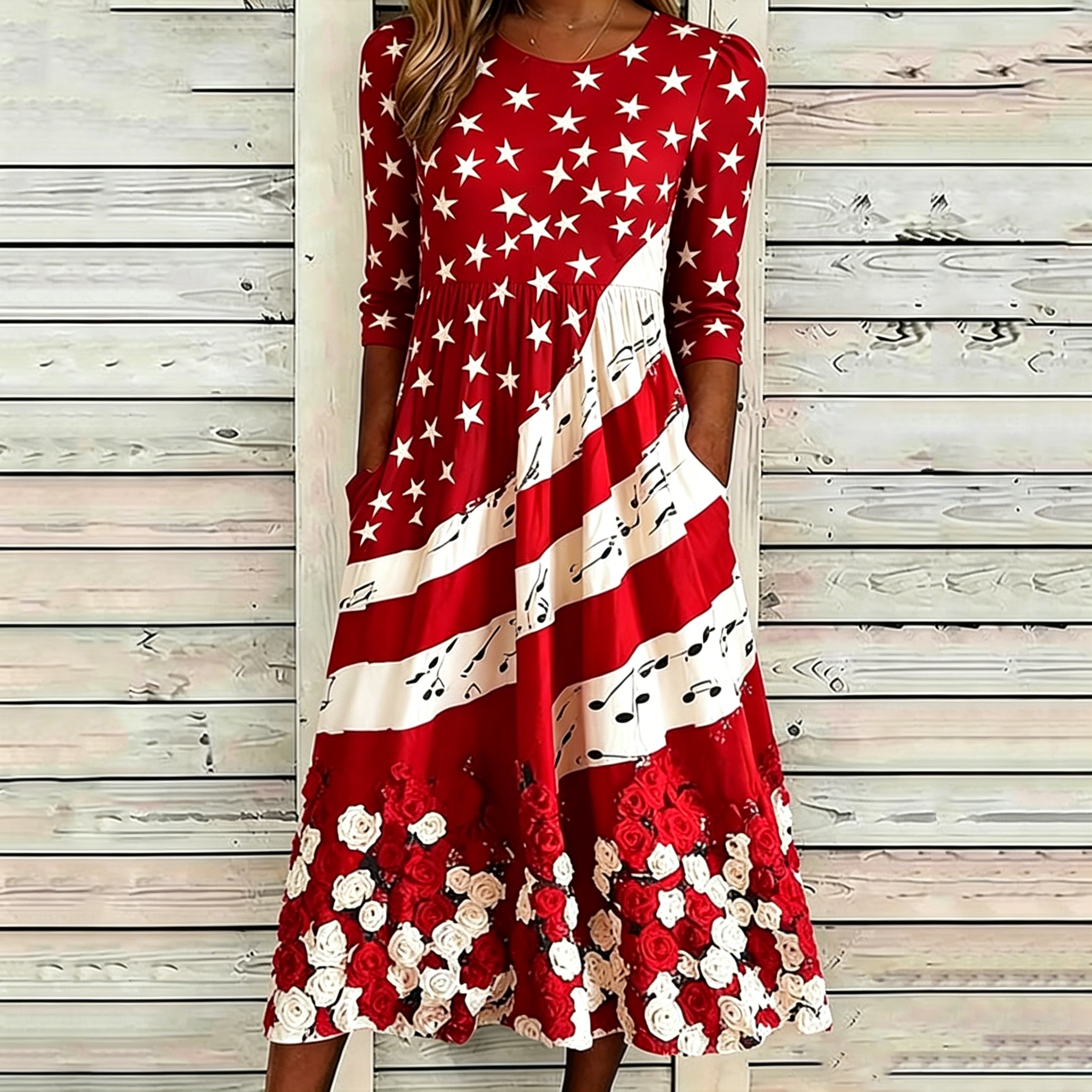 Comstylish Women's Vintage Floral Flag Art Print Dress