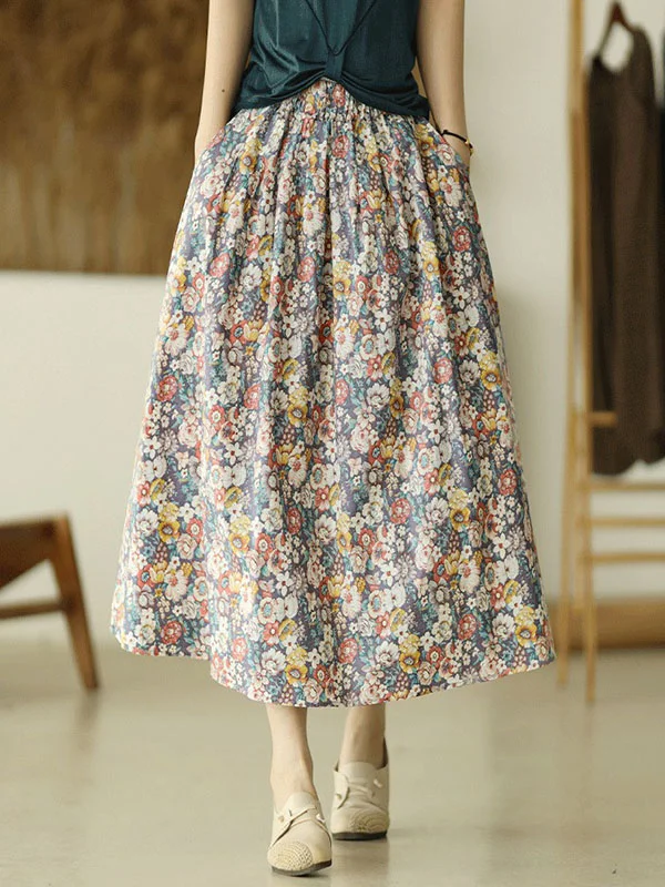 Women Brown Floral A-Line Belted Skirt