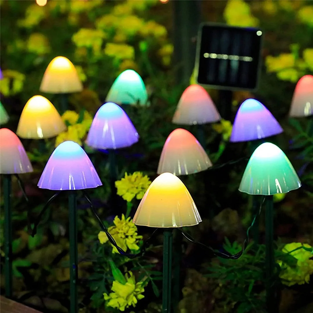 8 Functions - 12-20 Pieces Set of Four Colors/Warm White Mini Mushroom Solar Lights