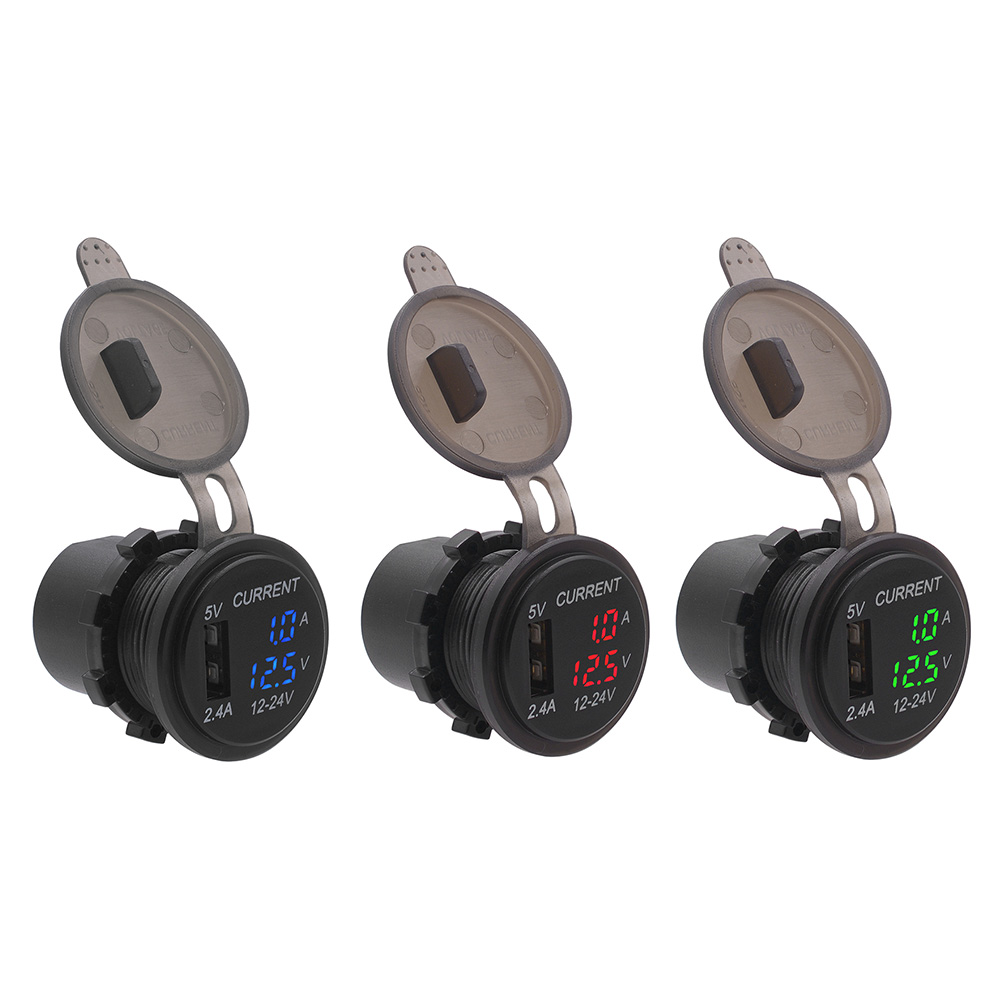 

Car Boat Motorcycle 2.4A USB Charger Socket with Digital Voltmeter Ammeter, Red, 501 Original