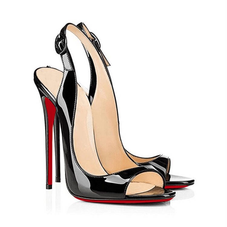 Black Pumps Red Bottom Ankle Strap Patent Women Summer Shoes-MERUMOTE
