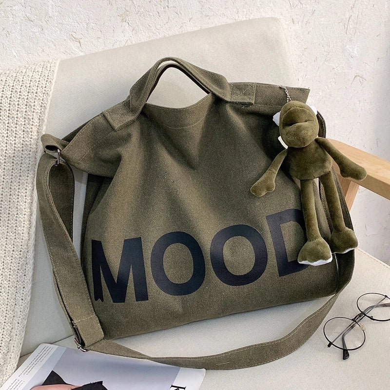 Men’s Large Canvas Letter Solid Color Streetwear Square Zipper Shoulder Bag Canvas Bag Crossbody Bag