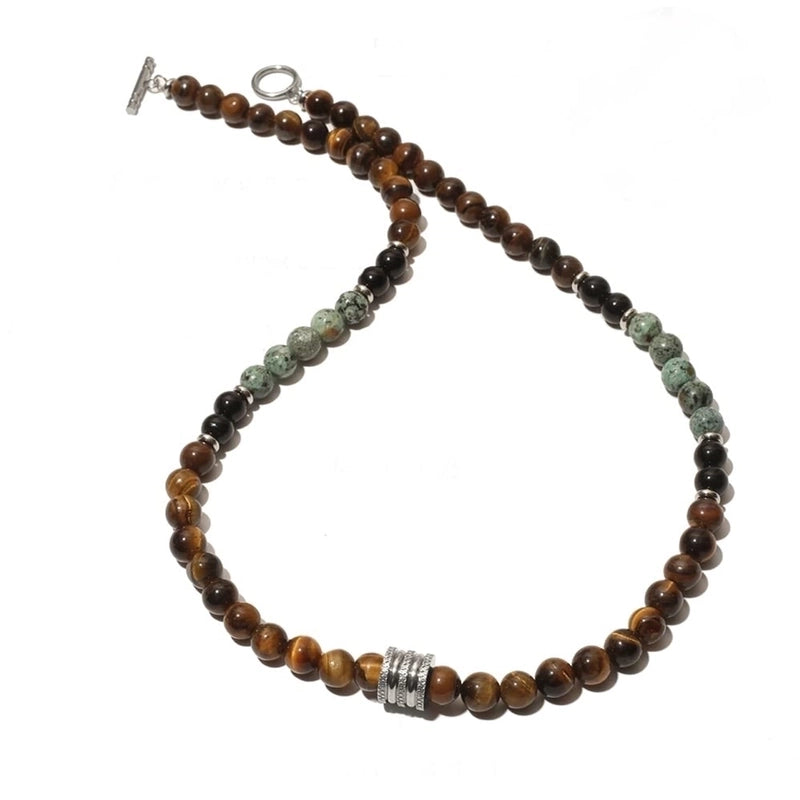 Minimalist Round Natural Stone Beaded Men’s Necklace