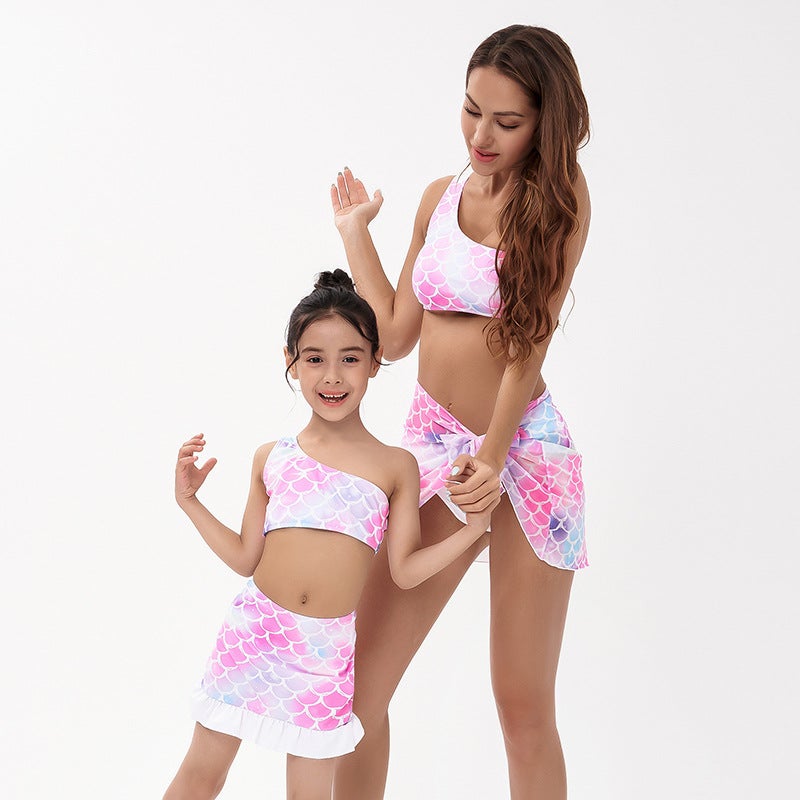 3-piece Mermaid Print Matching Swimsuits for Mom and Me