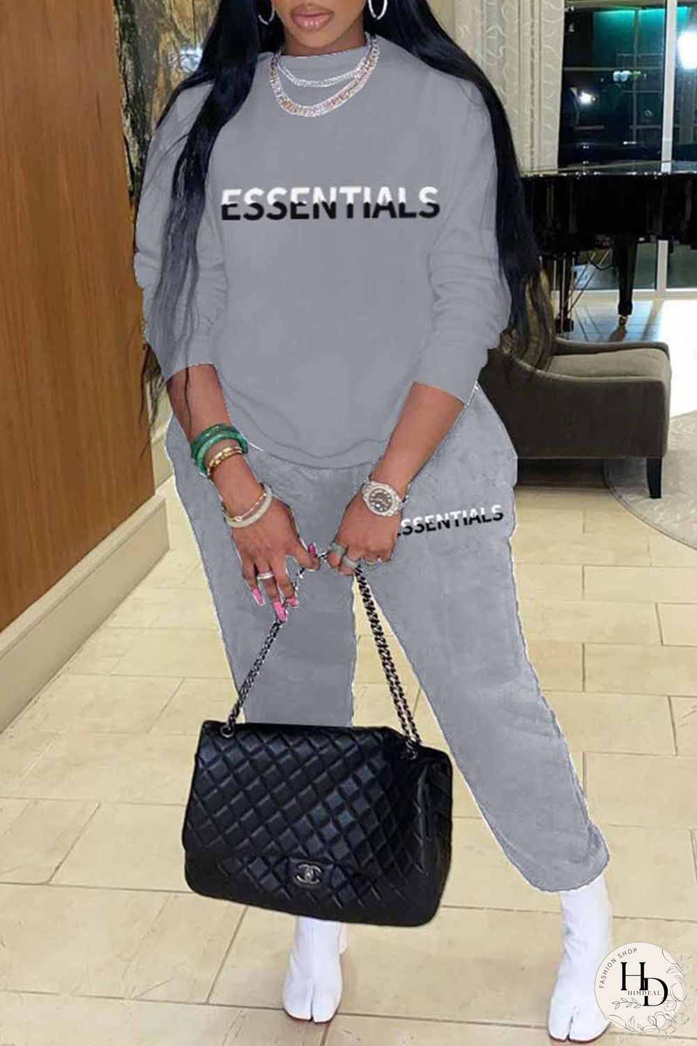 Red Casual Print Letter O Neck Long Sleeve Two Pieces