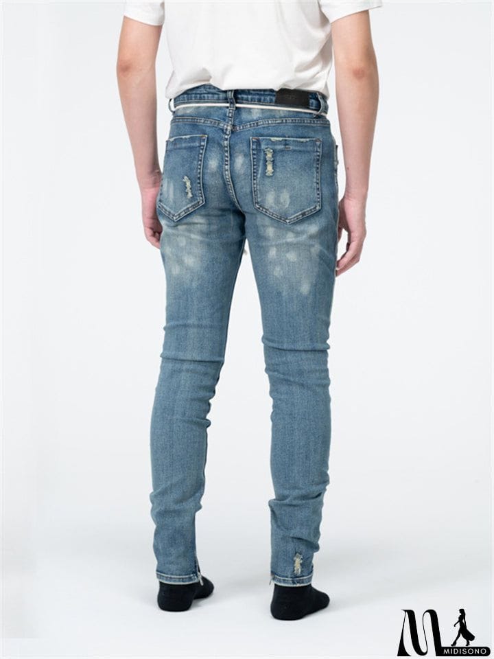 MidiSono - Fashionable Straight Leg Blue Denim Trousers for Men