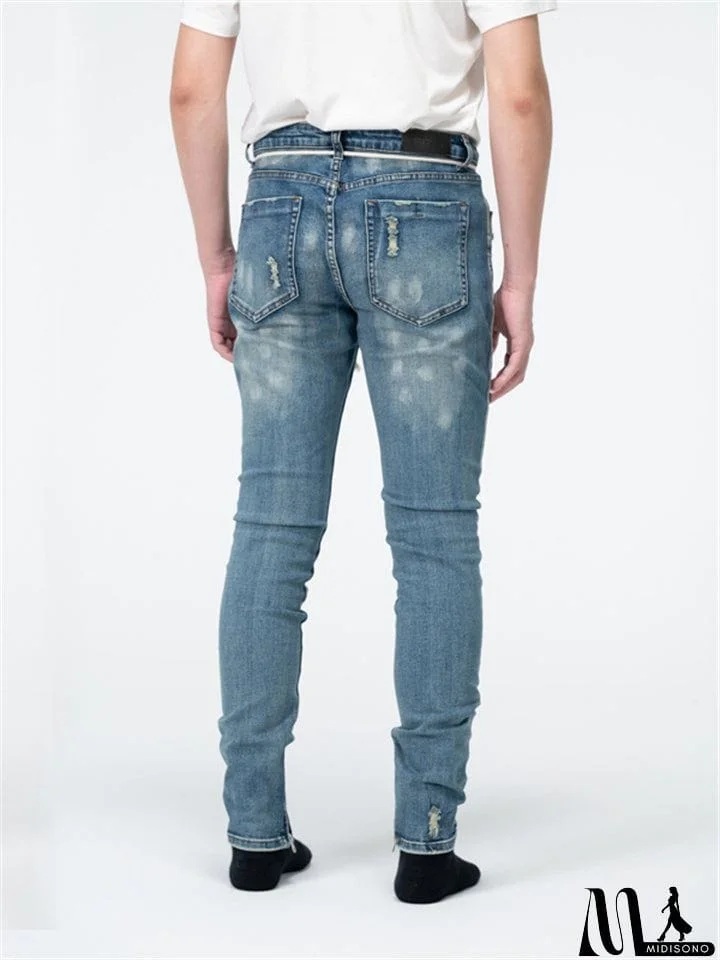 MidiSono - Fashionable Straight Leg Blue Denim Trousers for Men