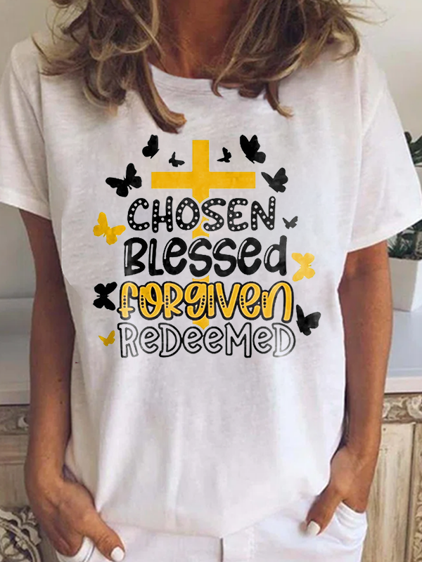Chosen Blessed Forgiven Redeemed Printed Women's T-shirt