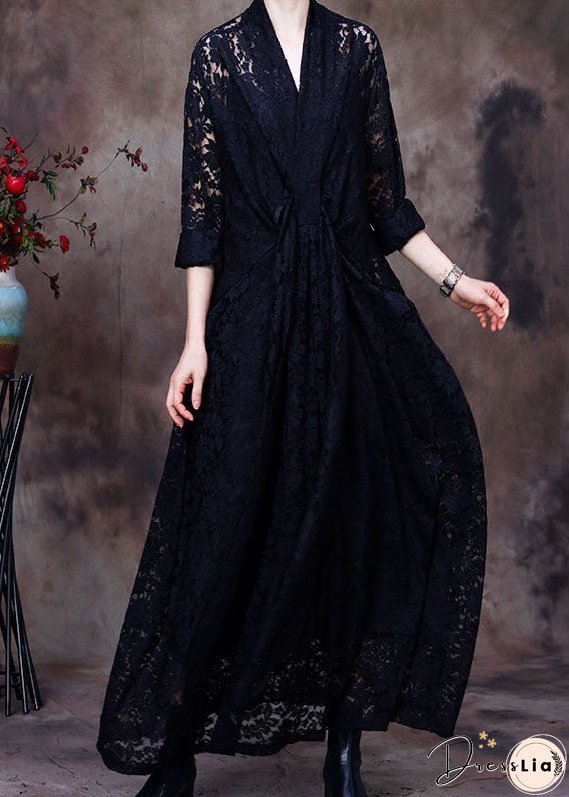 Plus Size Black V-Neck Lace Party Dress Spring (Limited Stock)