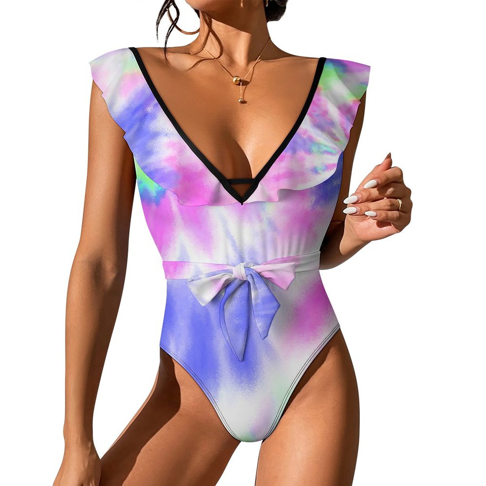Women's Tie Dyed One Piece Swimsuits Sexy V Neck Bathing Suit