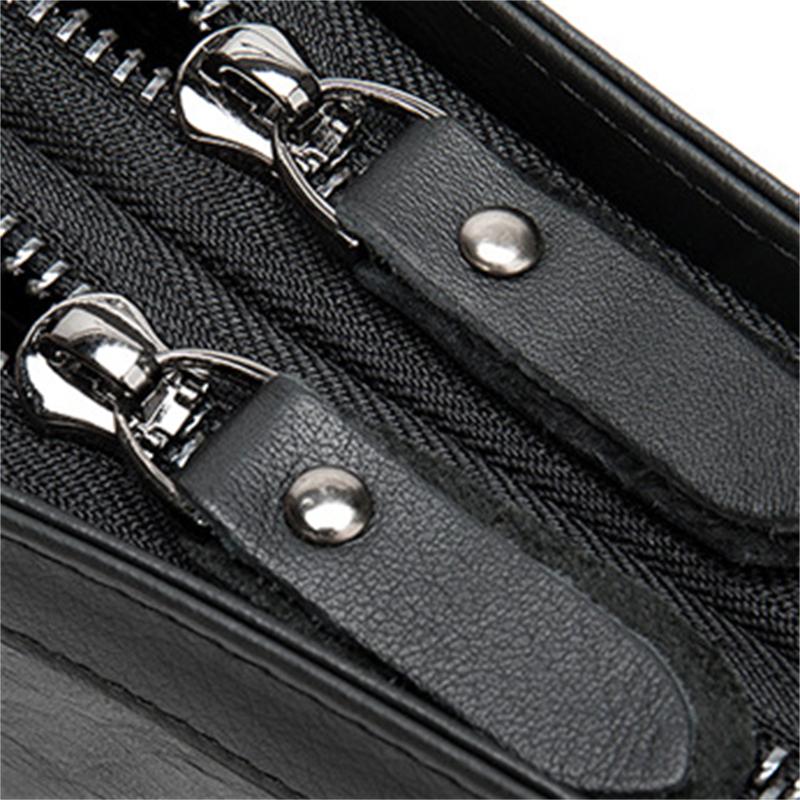 Men's Leather Wallet Double Zipper Design Clutch