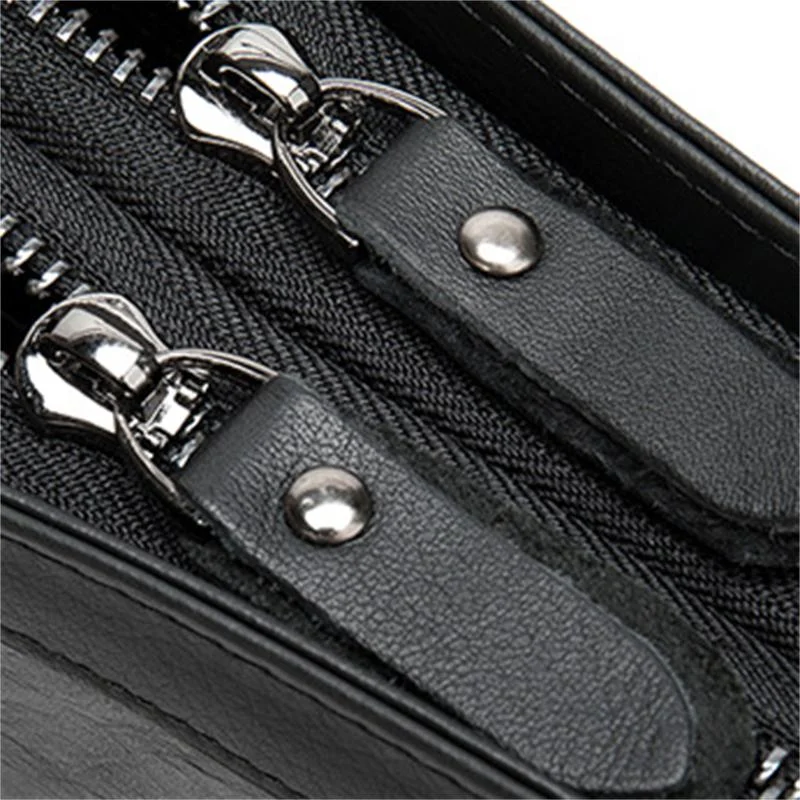 Men's Leather Wallet Double Zipper Design Clutch
