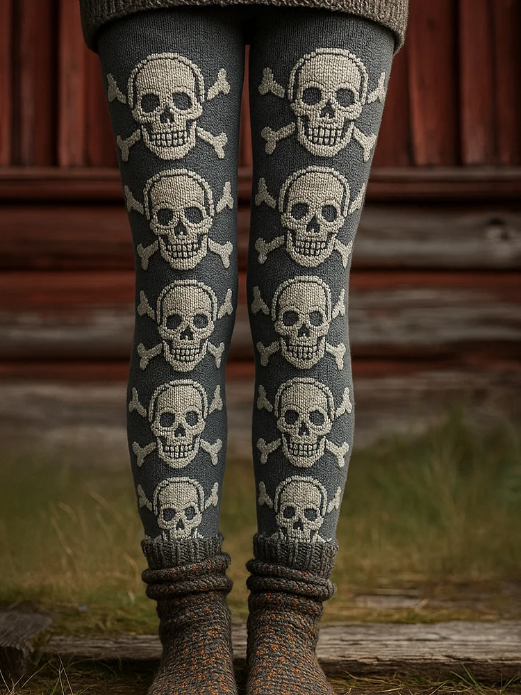 Vintage Halloween Skull Art Print Comfort Leggings