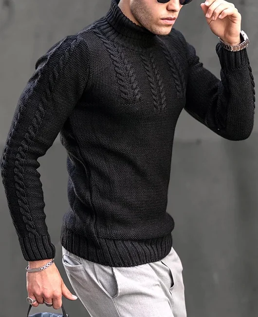 Casual Turtleneck Twist Knit Long Sleeve Solid Sweater 