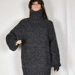Pornhint Hand Knitted WOOL MOHAIR pullover women sweater turtleneck soft thick jumper with raglan sleeves
