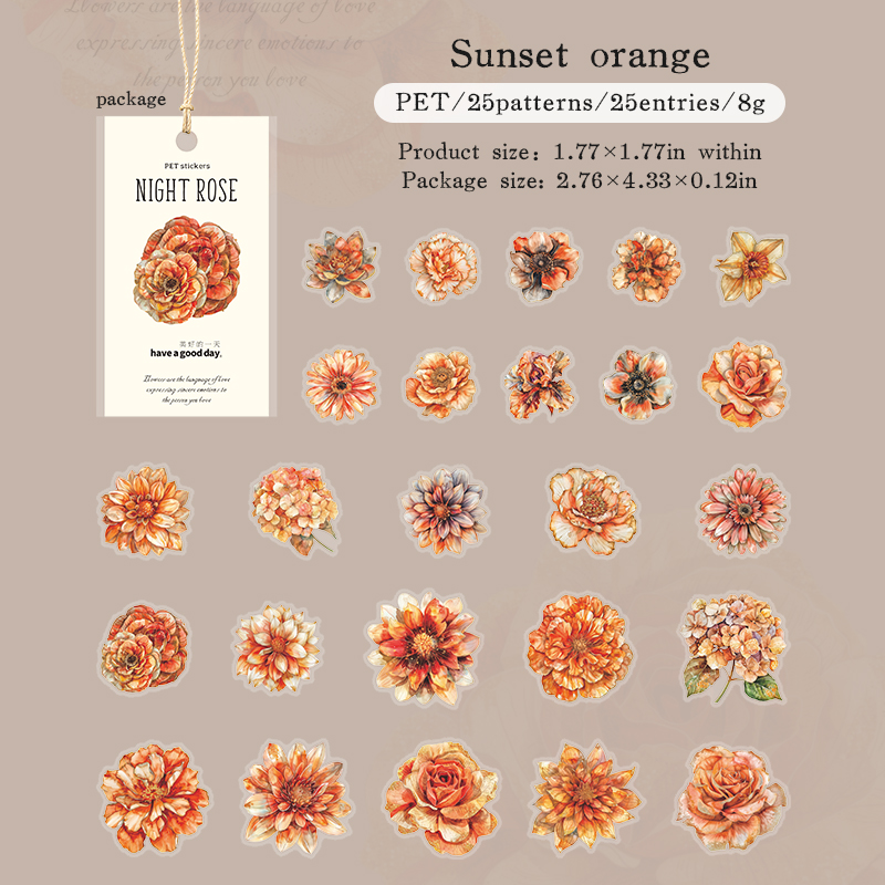 Journalsay Night Rose Series Vintage Watercolor Flower Landscaping PET Sticker 