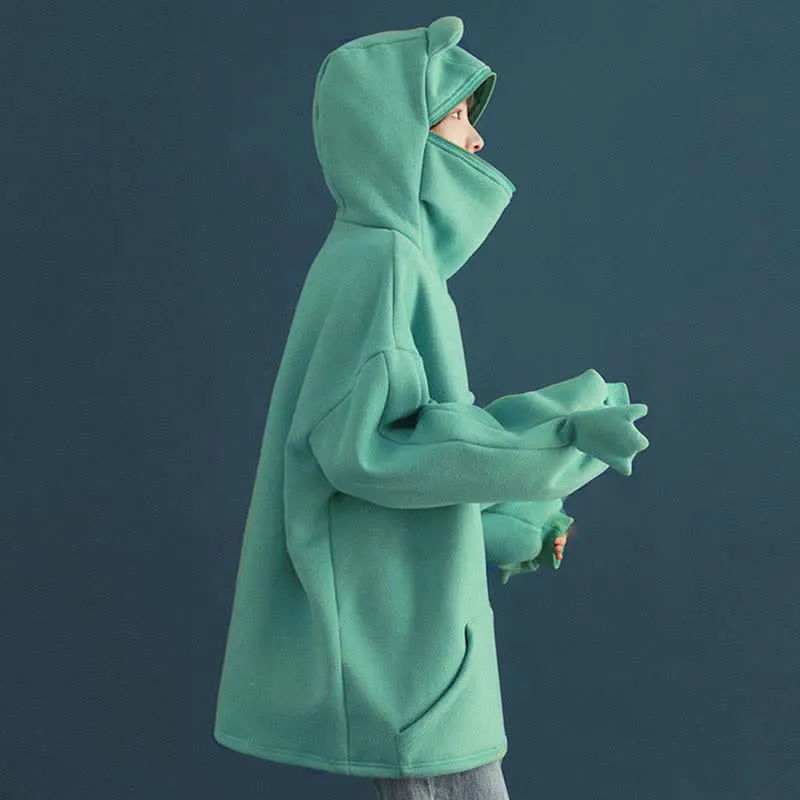 Frog Letter Zipper Pocket Oversized Hoodie THE FROG KISSES THE PRINCESS