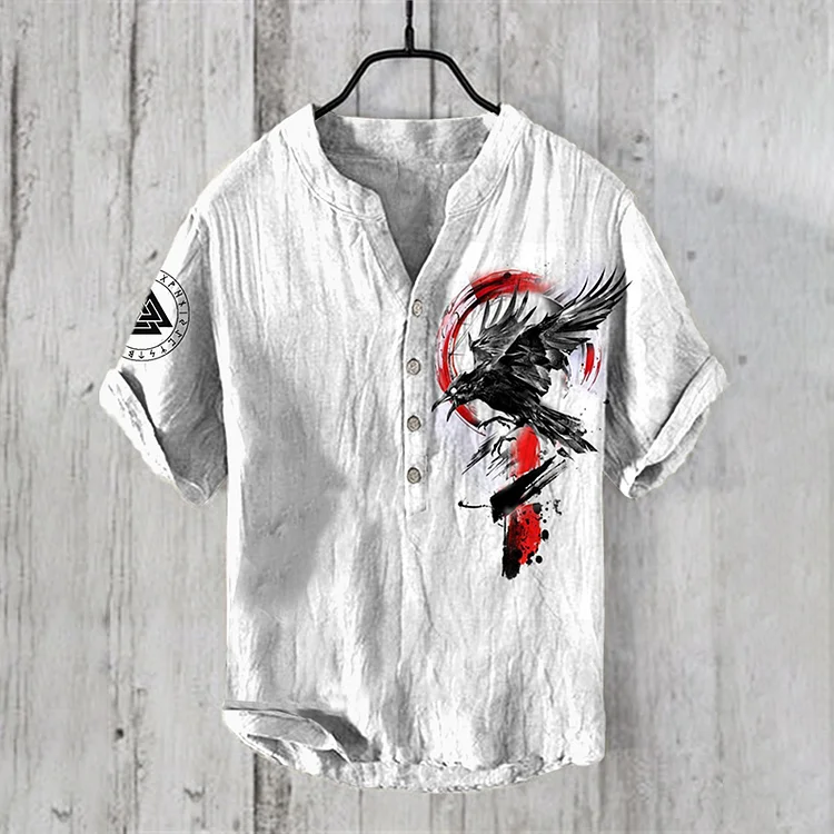 Men'S Viking Graphic Art Linen Blend Shirt