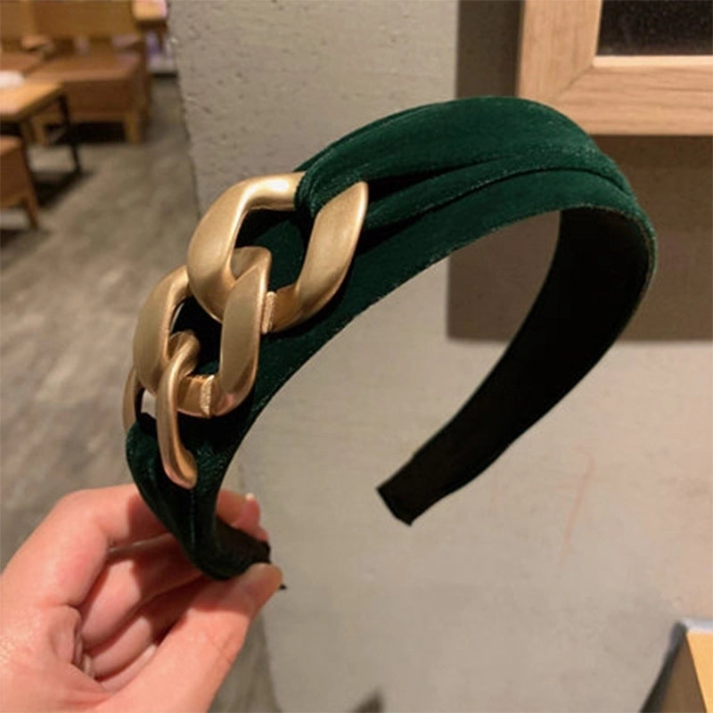 New Velvet Headband Female Retro Temperament Headwear Golden Chain Headband