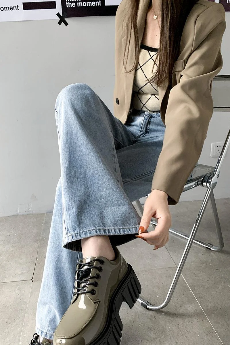 Brownm Leg High Waist Casual Jeans