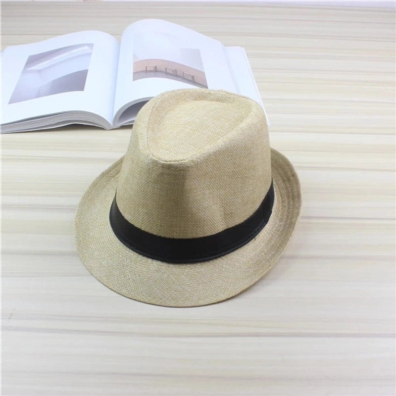 Korean-style Men’s And Women’s Jazz Hat Sunscreen Sun Hat Imitation Linen Breathable Fashion Beach Hat British Retro Small Topper Hat