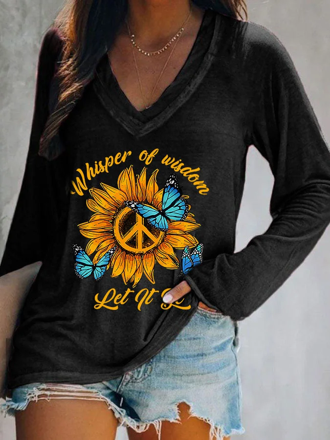 Women's Whisper Of Wisdom Let It Be Long Sleeve V Neck T-Shirt socialshop