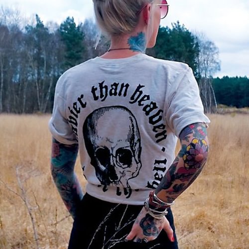 Skull letter print casual all-match t-shirt