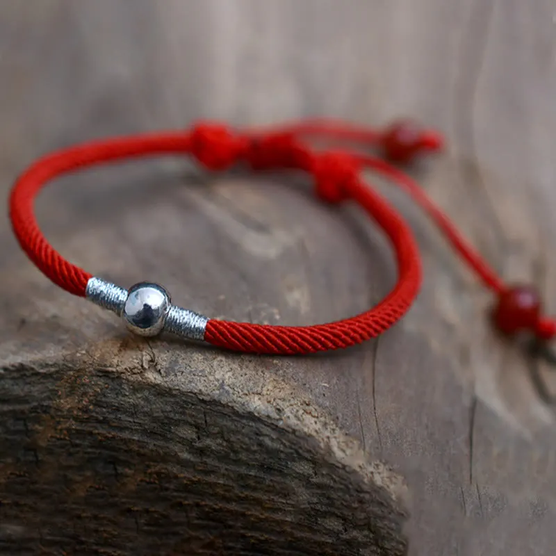 925 Sterling Silver Bead Protection Lucky Red String Bracelet