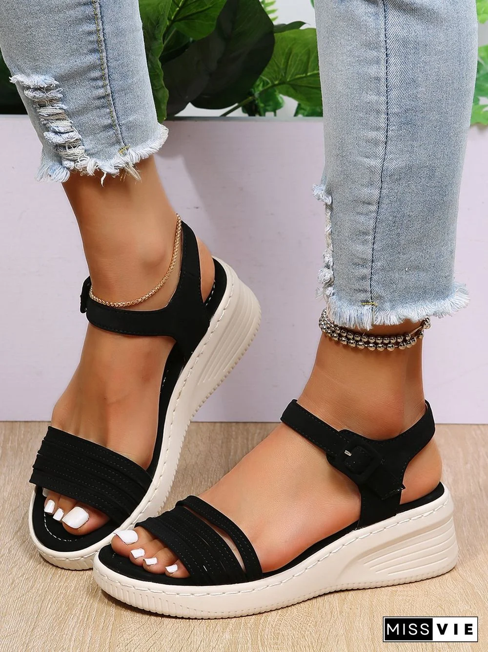 Simple Solid Color Wedge Sandals