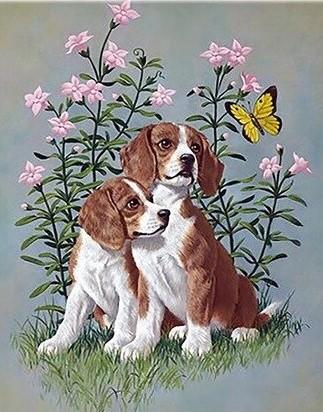 

Dogs Under Flowers – Paint By Numbers - 40*50CM, 501 Original
