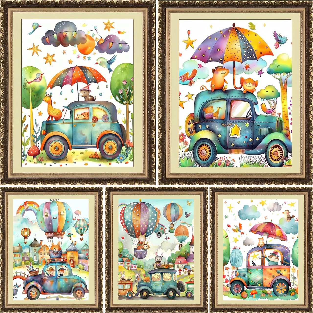 Hot Air Balloon And Car 11CT/14CT Stamped Cross Stitch 45*60CM