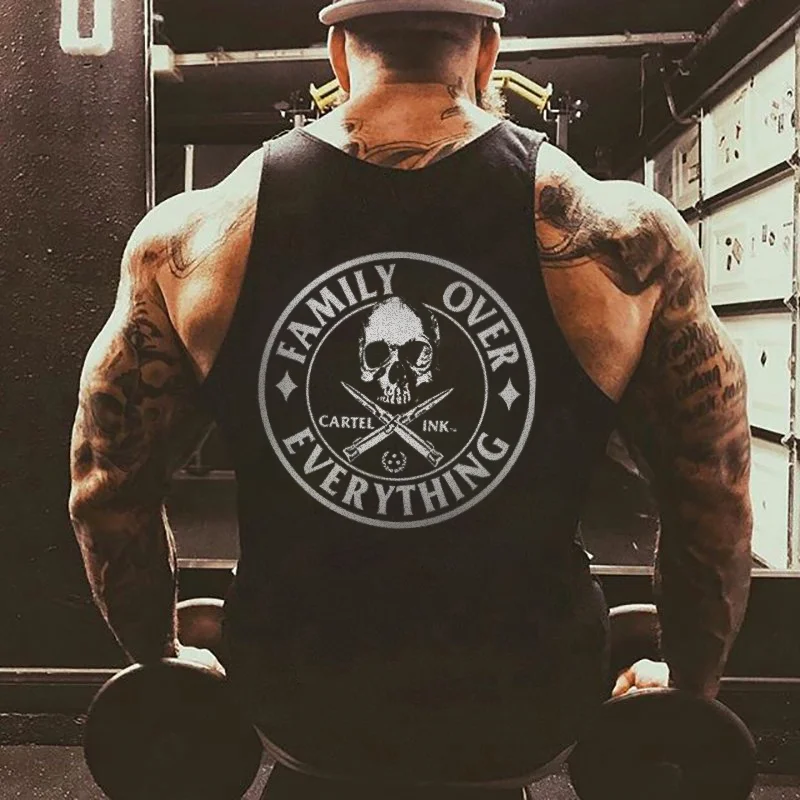 Family Over Everything Printed Skull Pattern Men's Vest - Livereid