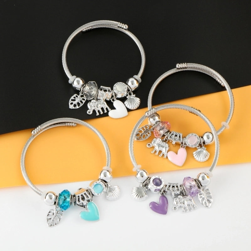 Elegant Luxurious Heart Shape 304 Stainless Steel White Gold Plated Crystal Zircon Bangle In Bulk