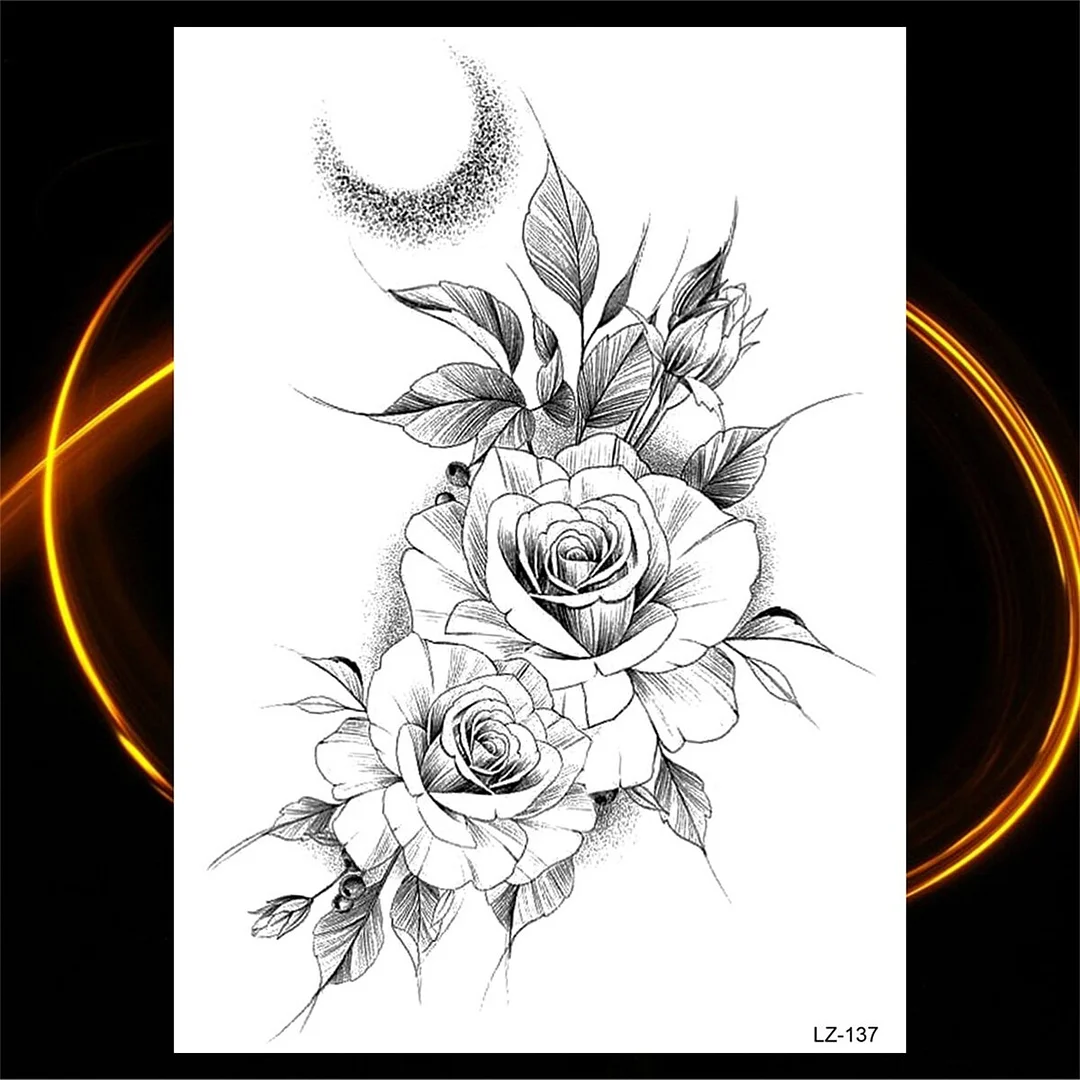 Sdrawing Black Rose Flower Compass Temporary Tattoos For Girl Men Skull Cross Butterfly Fake Tattoo Sexy Thigh Waterproof Tatoo