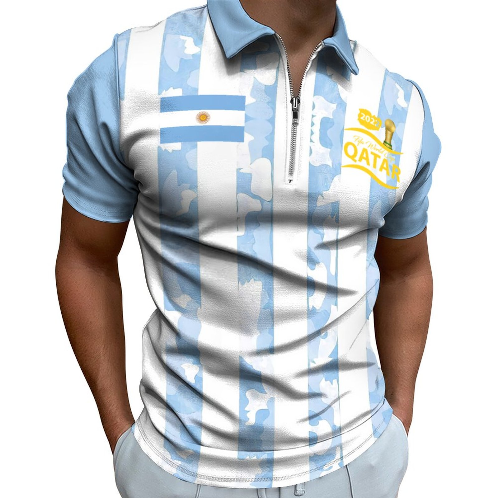 FIFA World Cup Qatar 2022 Argentina Flag Men's Quarter-Zip Polo