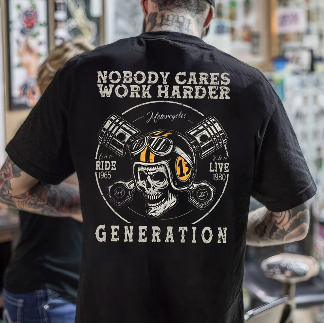 NOBODY CARES WORK HARDER Helmet Skull Print Men's T-shirt