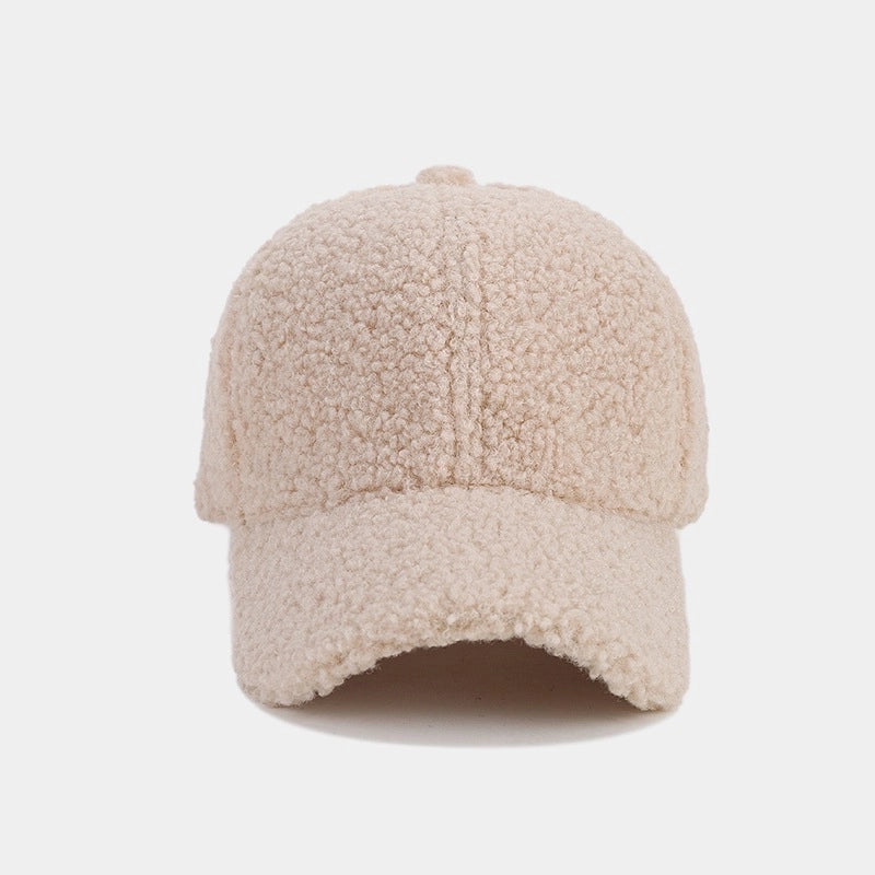 Autumn And Winter New Thickened Lamb Wool Solid Color Curved Brim Peaked Cap Women’s Simple Fashion Warm Baseball Cap Men’s Hat Fashion