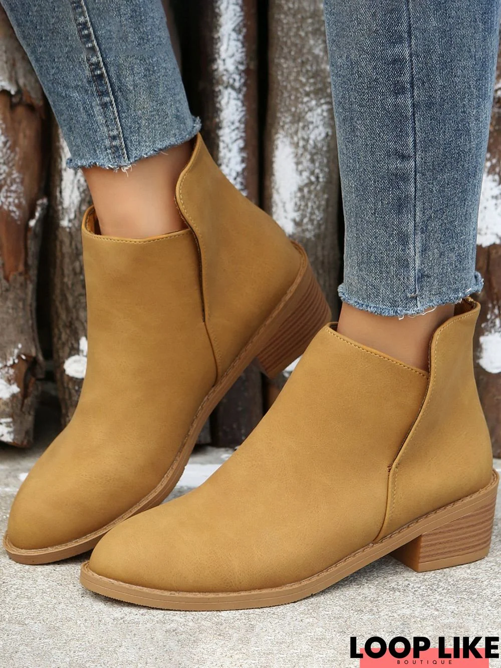 Vintage Faux Suede Chunky Heel Booties