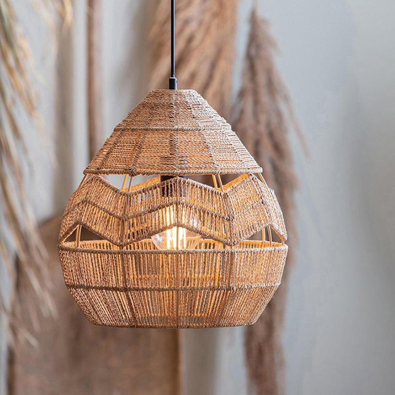 Boho Vintage Rattan Lampshade Pendant Light For Living Room