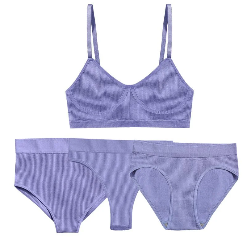FINETOO 1 Top+3 Panties Set Women Seamless Bra G-String Thongs Soft Tops High Waist Shaper Underwear Female Lingerie Active Bra