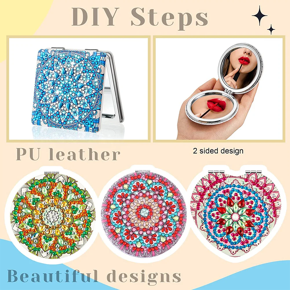 DIY Diamond Painting Makeup Mirror Mandala Pattern Portable Pocket Mirror